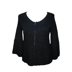 Sundance Black Wool Blend‎ Cropped Oversized Zip Roundneck Cardigan Size Medium